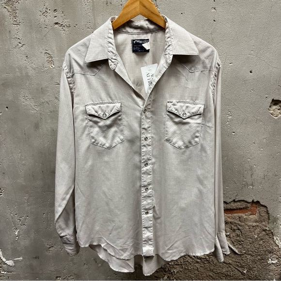 Wrangler Single Needle Tailoring Long Tails Pearl Snap Button Down Shirt 17x35 - Picture 1 of 7